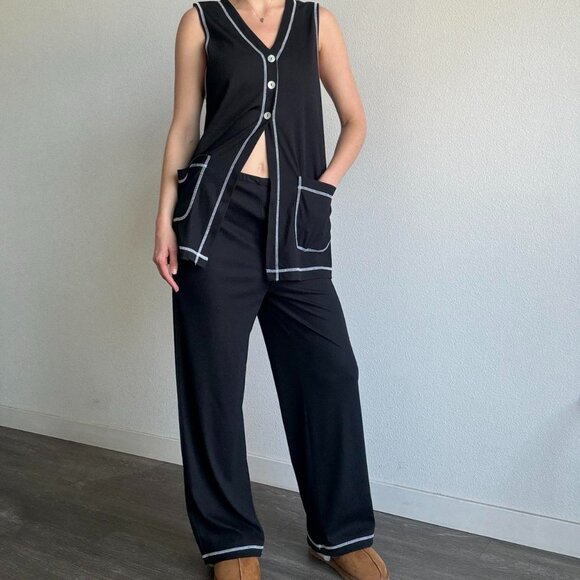 Pants - Vintage 80’s Two Piece Matching Contrast Set